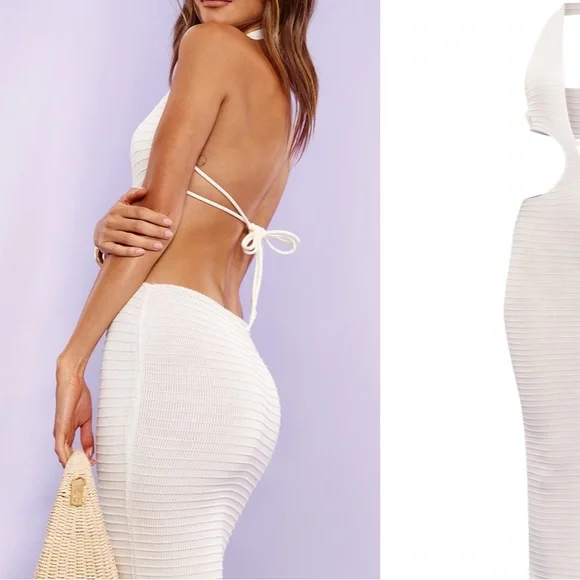 PrettyLittleThing White Cut-Out Maxi Dress - Picture 4 of 12